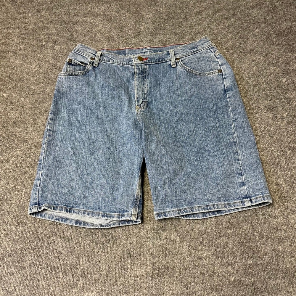 Wrangler Jean Shorts Womens Size 14 Blue Denim Regular Fit Casual Mid Rise